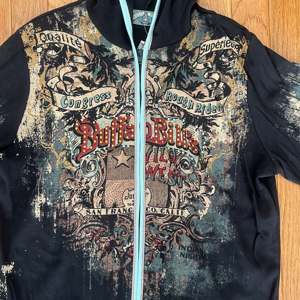 NWT Vanilla Sugar Black Patterned Zip Cardigan with Hood